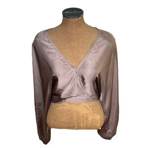 Free People Elegant Brown V-Neck Wrap Top Size S